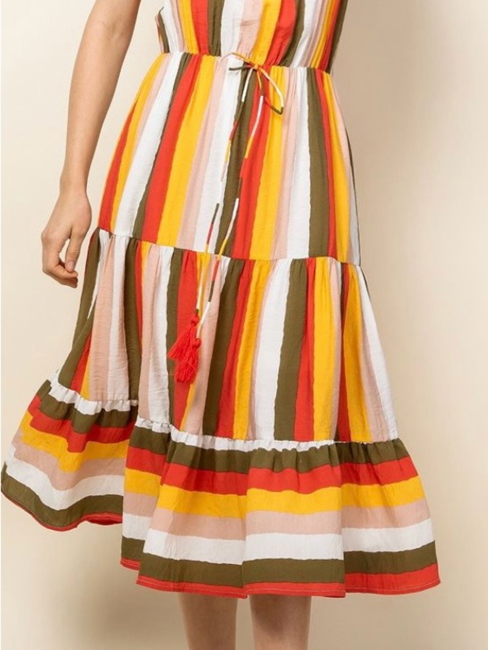 THML Multicolor Striped Tiered Midi Skirt